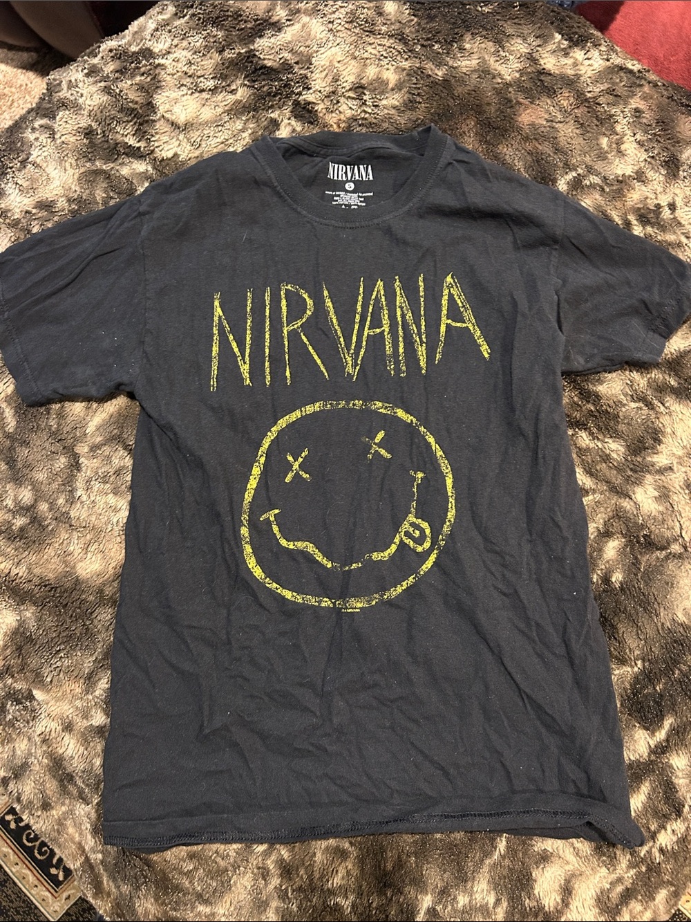 NIRVANA Black Tee with Yellow Smiley Logo